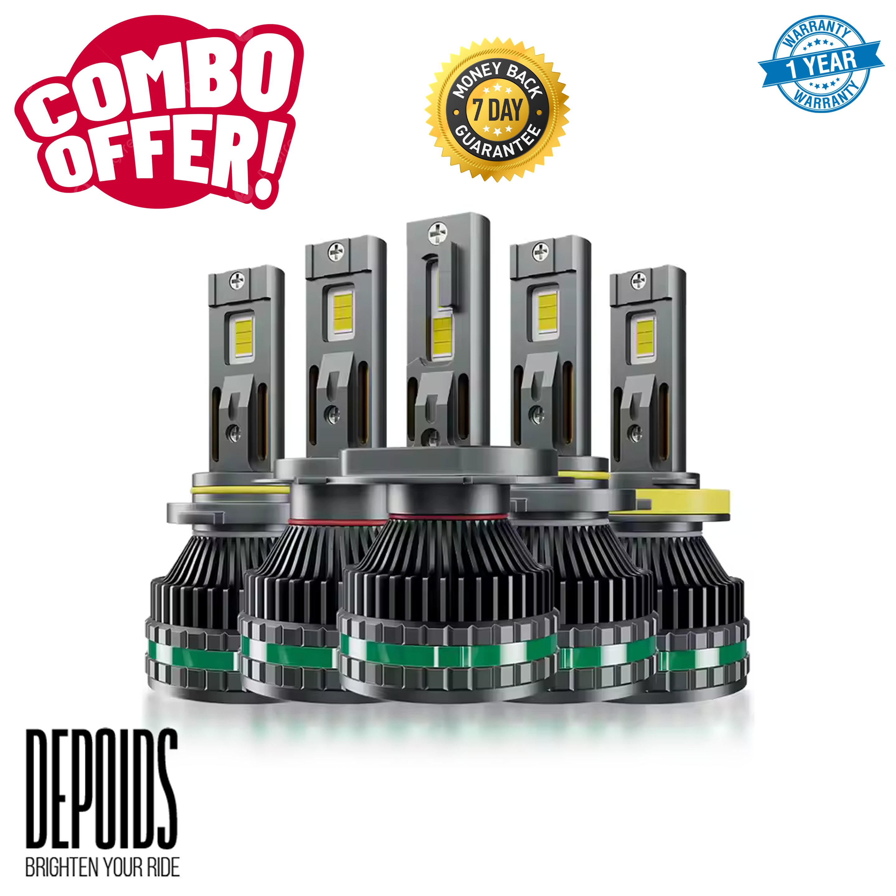 Depoids 1000W Low Beam + Fog lights LED Headlights Combo Bundle – Ultimate Visibility, Safer Driving!